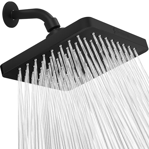 SparkPod Fixed Shower Head - High Pressure Rain - Luxury Modern Look - Easy No-Tool Installation - Perfect Adjustable Replacement for Your Bathroom Shower Heads (20 cm Square, Midnight Black Matte)