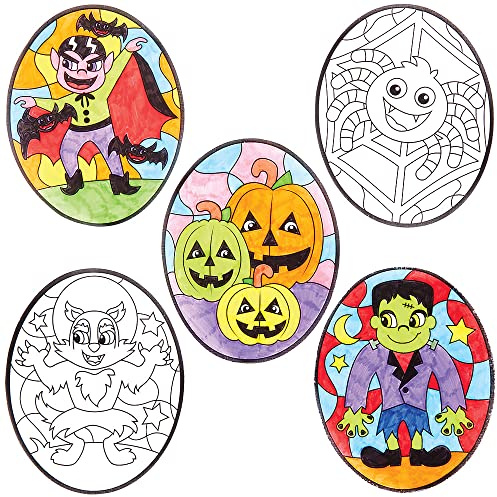 Baker Ross FX285 Fensterfolie Bastelset-18 Stück, Halloween Sonnenfänger mit Buntglas Effekt für Kinder zum Basteln und ans Fenster Kleben