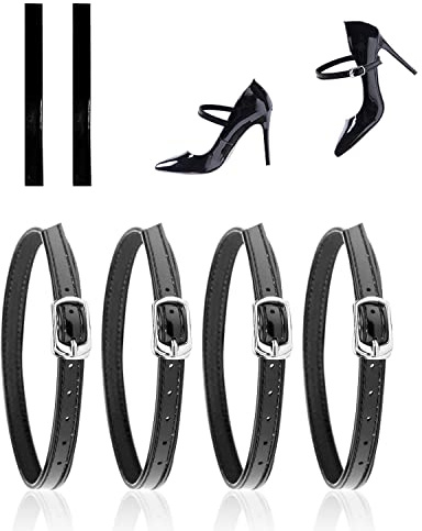 PFLYPF Lot de 2 paires de lacets à talons hauts pour femme, boucles anti-relâchement et antidérapantes, sangle de cheville en cuir synthétique, adaptés aux talons hauts, sandales (noir), Noir , Taille