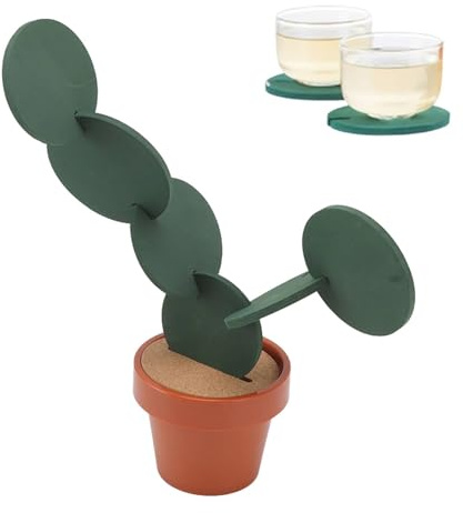 Dessous De Verre Mignons Pour Boissons, Dessous De Verre De Cactus Lot De 7 Sous-verres Mignons Avec Support Pour Pot De Fleurs Sous-verres Mignons Pour Bureau Sous-verres De Cactus Verts Amusants Sou