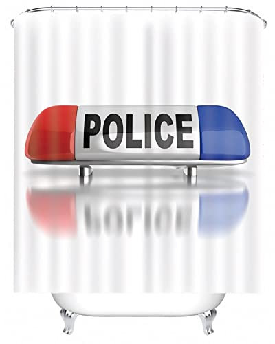 Whoiy Duschrollo Blau, Duschvorhang für Badewanne Über Eck 150X200cm Polyester Duschvorhänge Pfeife Polizei. Weiß Rot für Badezimmer
