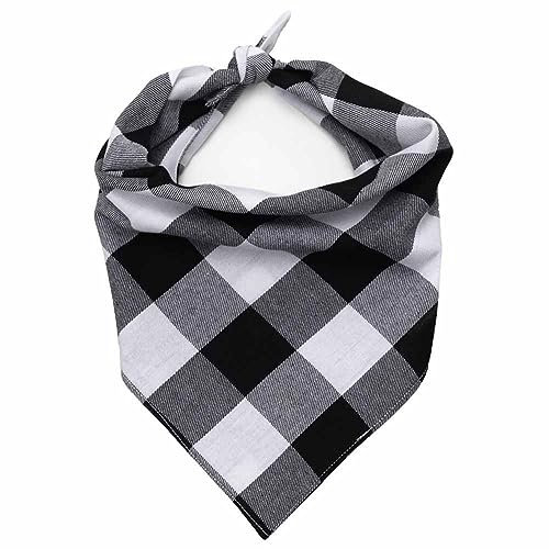 SHTGOI 2 Stück Hundehalstuch Klassisches Kariertes Halstuch Baumwolle Bandanas Einstellbares Dreieckstuch Hunde-Taschentücher Schal für Kleine Mittelgroße Hunde Katzen Haustiere Schwarz-weiß L
