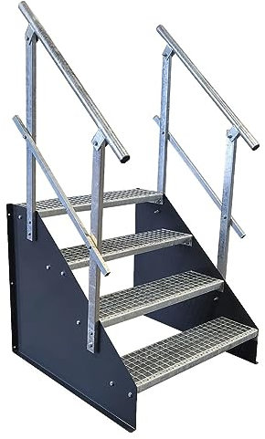 4 Stufen Standtreppe Stahltreppe freistehend Breite 100cm Höhe 84cm anthrazit beidseitiges Geländer