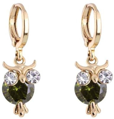 Earrings Set, Ohrringe Frauen Eule mit Rundem Grünem Zirkonia Gold Grün Ohrringe Damen Vintage