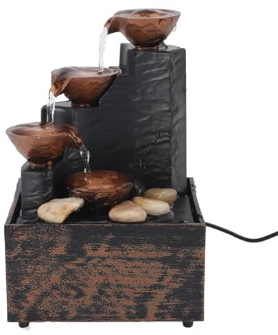 Tabletop Fountain, 3 Level Tabletop Relaxation Fountain, Desktop USB Small Water Fountains with LED Light, Meditation Fountain with Irregular Stones for Living Room Office