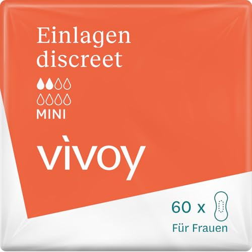 VIvoy Discreet Mini - 60 Einlagen im Monatspaket (6 x 10 Stück) | zuverlässiger Schutz bei leichter Blasenschwäche und Inkontinenz - Hygieneeinlagen für Frauen, einzeln verpackt