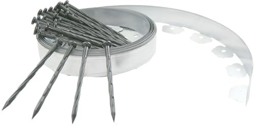 „RAM ONLINE“ Ram® 10 m Metall-Rasenkante, verzinkt, Rasenkante, Garten-Pflanzenbegrenzung, Gehweg, Flexible Metall-Rasenbegrenzung, 10 m, mit Heringen