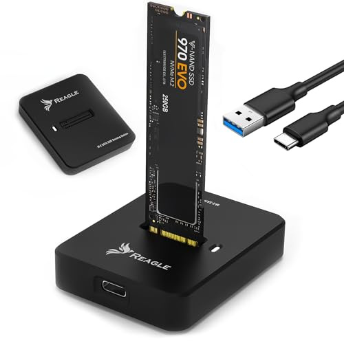 Reagle M.2 SSD Adapter NVMe SATA USB C 3.2 Gen 2 10Gbps, Dockningsstation för SSD M2 M Key B+M Key 2230 2242 2260 2280, Verktygsfri Installation, Plug & Play, upp till 2TB