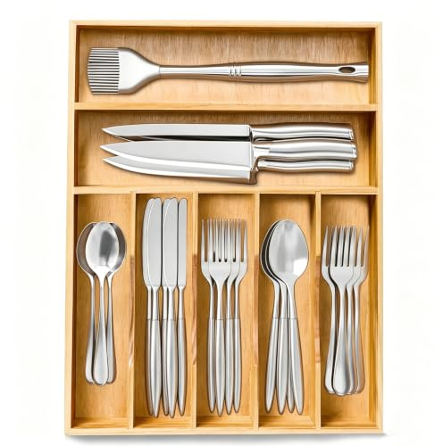 bryantye Cutlery Drawer Organiser, Wood, 12.2''x16.14'', 7 Slots