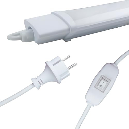 LUXULA 90cm LED Unterbauleuchte mit Schalter - 120cm Kabel - 22W 2000lm - 4000K Neutralweiß - 230V Schukostecker - IP65 Feuchtraumleuchte Schrankbeleuchtung Küche Werkstatt