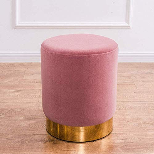 CVNIMV Fußhocker, rund, weich, kompakt, gepolstert, Kleiner Würfel-Pouf mit Goldbesatz, Fußhocker, ideal als Dekoration, Fußhocker zur Aufbewahrung, Rosa, 36 x 45 cm (14 x 18 Zoll) (Rosa
