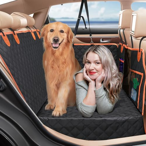 Euqvunn Hundedecke Auto Rückbank Fester Boden, [Breitere Größe & Metallclip] Kofferraumschutzmatte, Wasserdichter Hundeautositz Rückbank, Hunde Hängematte Universal für alle Autos, SUVs, Kofferräume