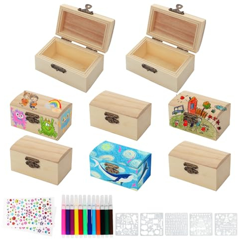 ZWQLZG 8pcs Mini Wooden Treasure Chest, Wooden Treasure Chest with Curved Lid and Metal Locking Clasp, 9x5x5cm for DIY Projects, Home Decor and Party Favor