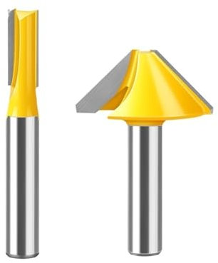 2 pièces fraise à fond plat à rainure en V + fraise à coupe droite, tige de 8 mm 12 mm 1/2 pouce à rainure en V et jeu de mèches de toupie droites fraises à bois fraises en carbure monobloc(2PCS SET 1