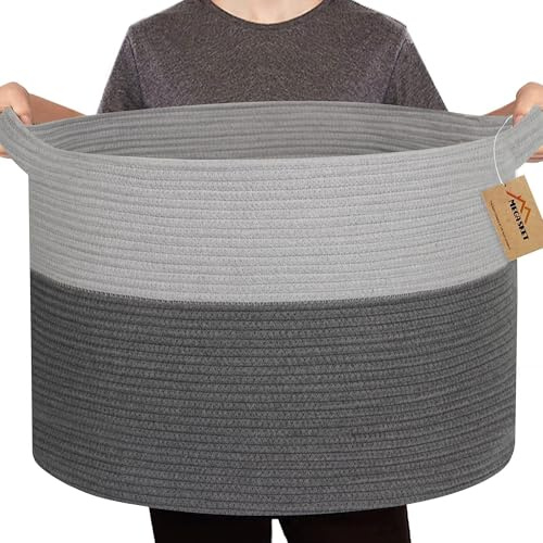 MEGASKET Extra Large Rope Basket, XXXL Woven Storage Basket, Large Blanket Basket Living Room, Kids Room Toy Organizer Bin, Dog Toy Stuffed Animal Basket Storage, Pillow Throw Blanket Holder, 22x14