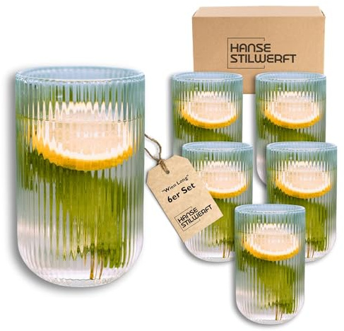 Hanse Stilwerft® Wien Long Gläser-Set, für Heiß- & Kaltgetränke, 400 ml, Latte Macchiato Gläser, Cappuccino Gläser, Kaffeegläser, Iceed Coffee Gläser, Longdrink Gläser (6x 400ml)