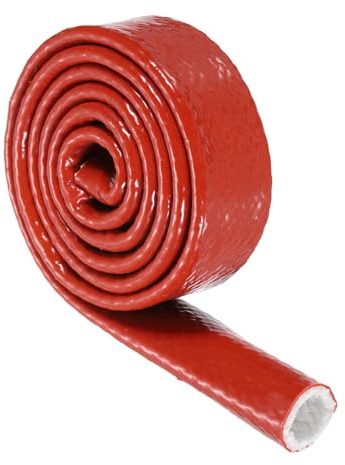 sourcing map 3/5 Inch ID 3.3 ft Heat Shielded Fire Sleeve Red Silicone Coated Fiberglass Tape, for Automotive Hose Lines Wires Electrical Wiring