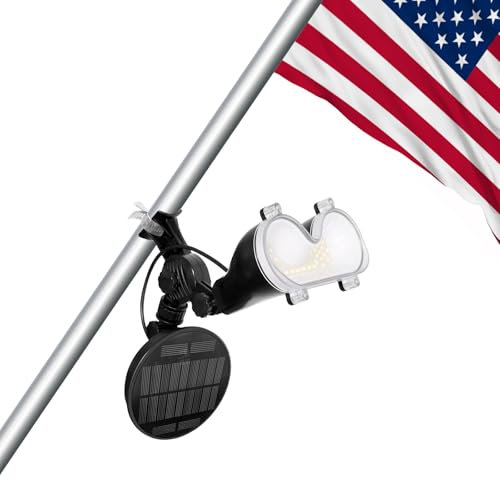 Solar Flag Pole Light, Flagpole Light Solar Powered, Super Bright PC Crystal LED Spotlights, Upgraded 8000mAh 4800Lm, Adjustable Bracket & Metal Clamp Fits 1-1.5 Flagpole, 8-12 Hrs (monoblock)