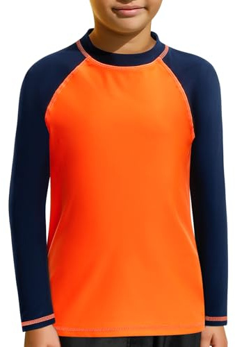 MASOCIO Boys Rash Vest Kids Swim Top Long Sleeve UV Sun Protection Rash Guard 5 Childrens Swimwear Swimming Shirts Suit Age 6 Years Orange Navy Blue