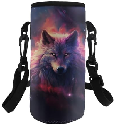Dolyues Wolf Design verstellbarer Crossbody-Flaschenträger aus strapazierfähigem Polyester für 8 cm breite Tassen, Camping- und Bergabenteuer-Zubehör, wolf