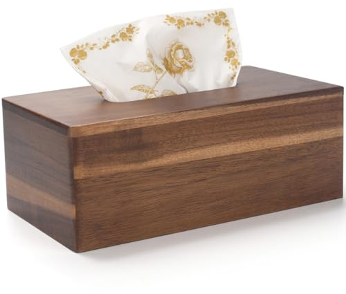 Kosmetiktücherbox aus Holz, Rechteckiger Tücherbox Halter, Holz Gesichtstuchhalter, Dekorative Taschentuchbox für Esstisch, Wohnzimmer, Badezimmer (Rechteckig, 25 x 14 x 9.5 cm)