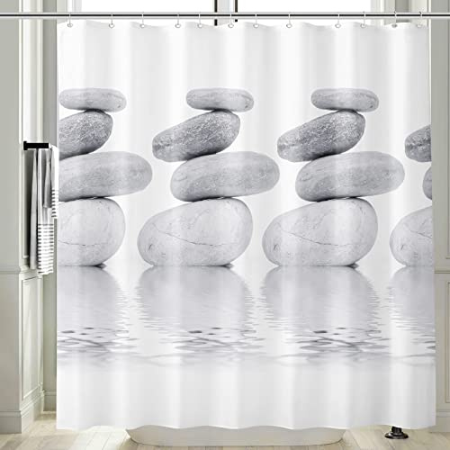 Vgzsyomqib Duschvorhang 240x200 Extra Breit Anti Schimmel Zen Dusche Vorhang Curtain für Badewanne Wasserdicht Stoff Shower Curtains Steine Motiv Duschvorhänge Waschbar Textil, Weiß Grau