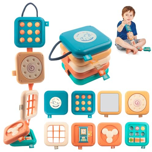 Juguete De Viaje Bebés 8 En 1, Juguetes Cubo Actividades Bebé, Busy Board Montessori, Tablero Actividades Sensorial Montessori, Fomentar Motricidad y Cognición, para Niños Cumpleaños Navidad Regalos
