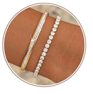Diamday Pulsera Mujer Oro 18K Pulseras Acero Inoxidable Mujer Ajustables Juego Pulseras de Tenis con Circonitas Apilable Brazalete Dorado Minimalismo Regalos de Joyería