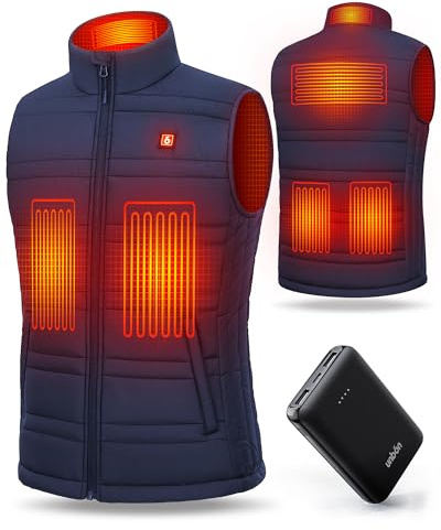 UNBON Gilet Chauffant Homme, Veste Chauffante Homme avec Batterie USB 10000mAh, Doudoune Chauffante Hommes sans Manches avec 3 Températures 6 Zones de Chauffage Électrique pour Moto Chasse, Bleu, XL