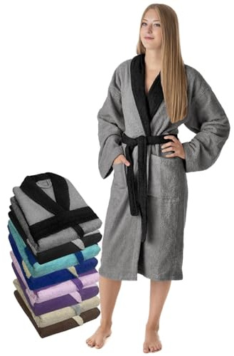 LEBENGOOD Albornoz Mujer 100% Algodón Rizo Americano 450 gsm - Bata de Baño para Ducha, Suave, Absorbente, Unisex, OEKO-TEX® (BicMuj Acero, XXL)