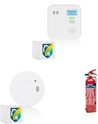 Lot de détecteur de CO FGA-13091 +Détecteur de Fumée FSM-11710 + Extincteur Poudre - 1 kg FEX-18116 Smartwares