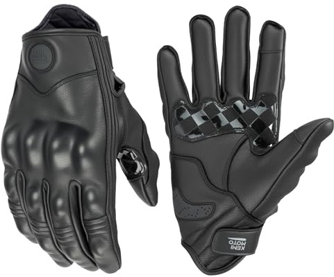 KEMIMOTO Guanti Moto Uomo, Guanti Moto in Pelle Touchscreen con Protezione delle Nocche, Ideali per Motocross, Scooter, Ciclomotori, Quad, ATV