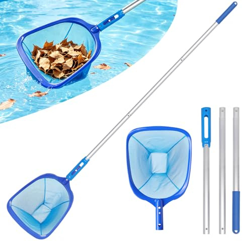 146 cm Pool Kescher, Poolkescher mit Teleskopstange, Skimmer Pool Kescher Feinmaschig mit Aluminiumstange, Poolreinigung Netz für Laub, Algen und Schmutz, für Pool, Schwimmbad, Spa, Teich, Whirlpool