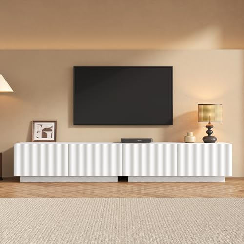 Jaxenor 200cm TV Schrank mit 4 Schubladen, Wellen-Design Lowboard Wohnzimmer mit Push-to-Open Funktion für Fernseher bis zu 85 Zoll, TV Board, Fernsehtisch für Wohnzimmer, Schlafzimmer, Weiß