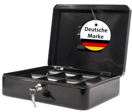 MAUL Geldkassette 4 aus Stahl | abschließbar | Münzgeld-Einsatz herausnehmbar | 30 x 25 x 8,7 cm | Kasse mit 2 Schlüsseln | geeignet als Spardose | kleiner Safe, Tresor, Trinkgeldkasse | Schwarz