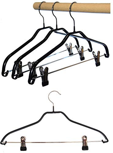 Hagspiel 5 St. Kleiderbügel aus Metall, schwarz beschichtet, mit Metallsteg und 2 verschiebbaren Metallklammern