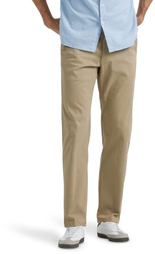 Lee Men's Extreme Motion Flat Front Regular Straight Pant Original Khaki 34W x 32L