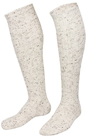 Piarini 1 Paar Trachtenkniestrümpfe Trachtensocken Herren lang - Kniebundstrümpfe mit Zopfmuster handgekettelte Spitze 50% Wolle - beige 35-38 39-42 43-46 47-50