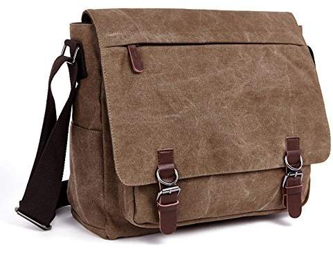 LOSMILE Uomo Borsa a Tracolla di Tela, Sacchetto del Messaggero, Messenger bag, per Laptop 16 pollici (Caffè)