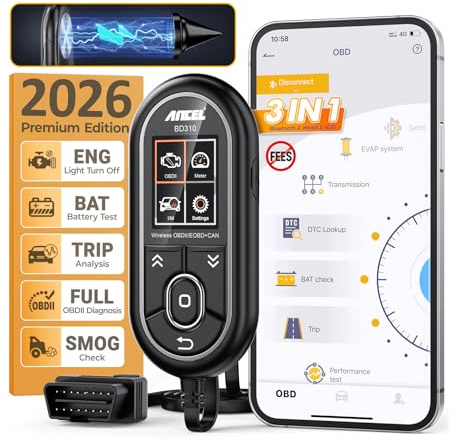 ANCEL BD310 Bluetooth OBD2 Scanner, 2-in-1 Car Diagnostic Scan Tool & Code Reader with App, Battery Test, Trip Analysis, Performance Test, for iPhone & Android, All 1996+ Vehicles