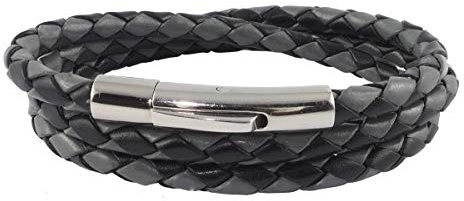 König Design Lederkette Lederband Leder-Armband 6 mm Herren Halskette 17-100 cm lang mit Hebeldruck-Verschluss Silber geflochten