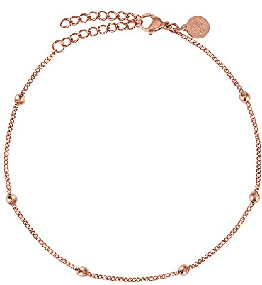 GD GOOD.designs Fußkettchen für Damen Rosegold - Wasserfest - Fußkette mit kleinen Perlen Dots - 18K vergoldet - Frauen Edelstahl Fußschmuck