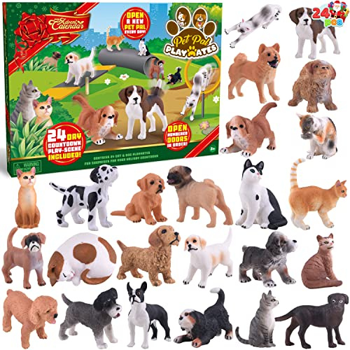 JOYIN 2025 Christmas Advent Calendar with Dog and Cat Animal Action Figures Playset Animal Toys 24 Days Countdown Advent Calendar