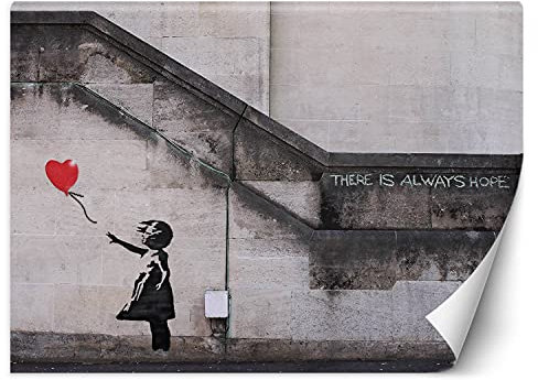 Feeby Fototapete Moderne Wanddeko Wandbild Mädchen Mit Ballon 350x245 cm Grau Wandtapete Design Kinderzimmer Küche Büro Flur Wohnzimmer Banksy Graffiti