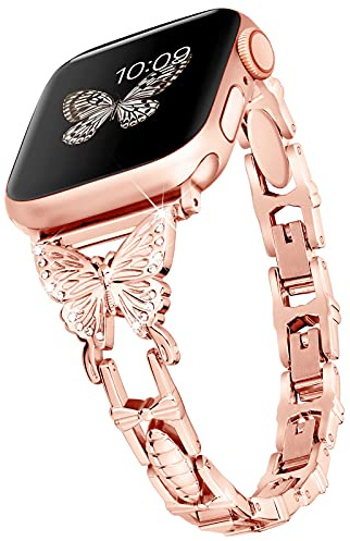 wipalor Bracelet papillon pour Apple Watch pour femme 46 mm, 44 mm, 45 mm, 42 mm, 49 mm, bracelets iWatch habillés en métal pour femme, joli bracelet pour Apple Watch SE Series 11 10 9 8 7 6 5 4 3, or