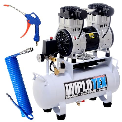 IMPLOTEX 1500W 2PS 18L Silent Flüsterkompressor Druckluftkompressor 60dB leise ölfrei flüster Kompressor Compressor inkl. Ausblaspistole und Druckluftschlauch