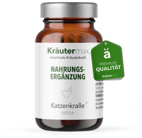 Kräutermax Katzenkralle Kapseln Hochdosiert, Cats Claw Kapseln mit Vitamin C, Zink und Selen nach Originalrezeptur | Unha de Gato, Vegan, 60 Stück