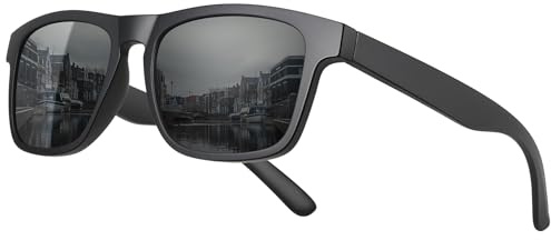 MEETSUN Polarized Sunglasses For Men Women UV Protection Square Frame Sport Fishing Driving Sunglasses (Black/Grey, 56)