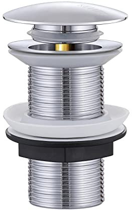KENES Universal Ablaufgarnitur Ohne Überlauf Chrom, Pop Up Ablaufventil für Waschbecken & Waschtisch, Push-open Ventil Abflussgarnitur, Messing Click-Clack Ablauf Abfluss