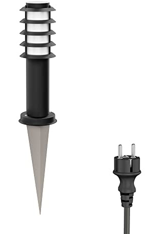 ledscom.de Luz de camino/luz de bolardo PORU con pincho de suelo y cable de 2m para exteriores, IP44, rejilla, 39cm, negro, 1 x E27 máx. 60W